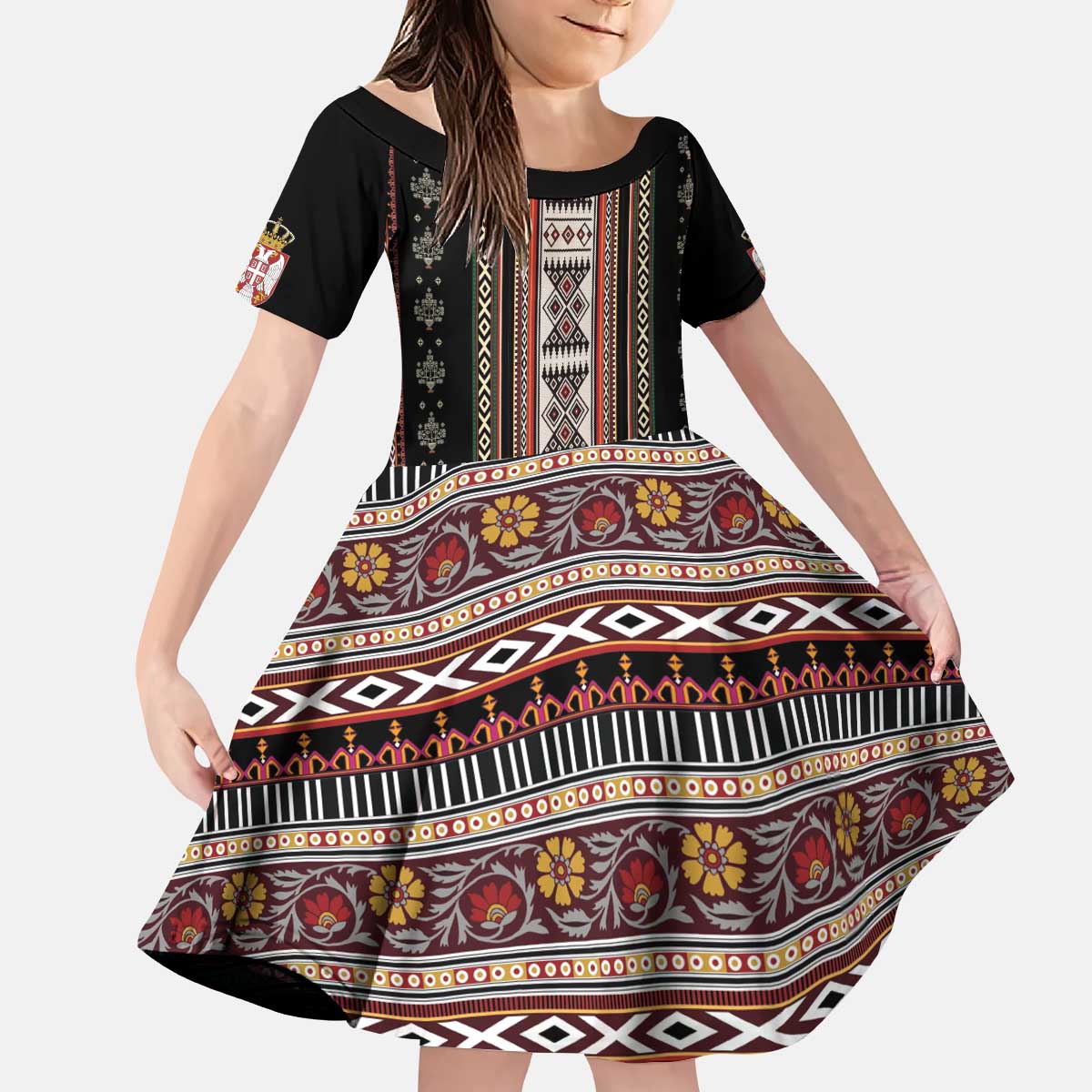 Serbia Folk Pattern Kid Short Sleeve Dress God of Justice - Wonder Print Shop