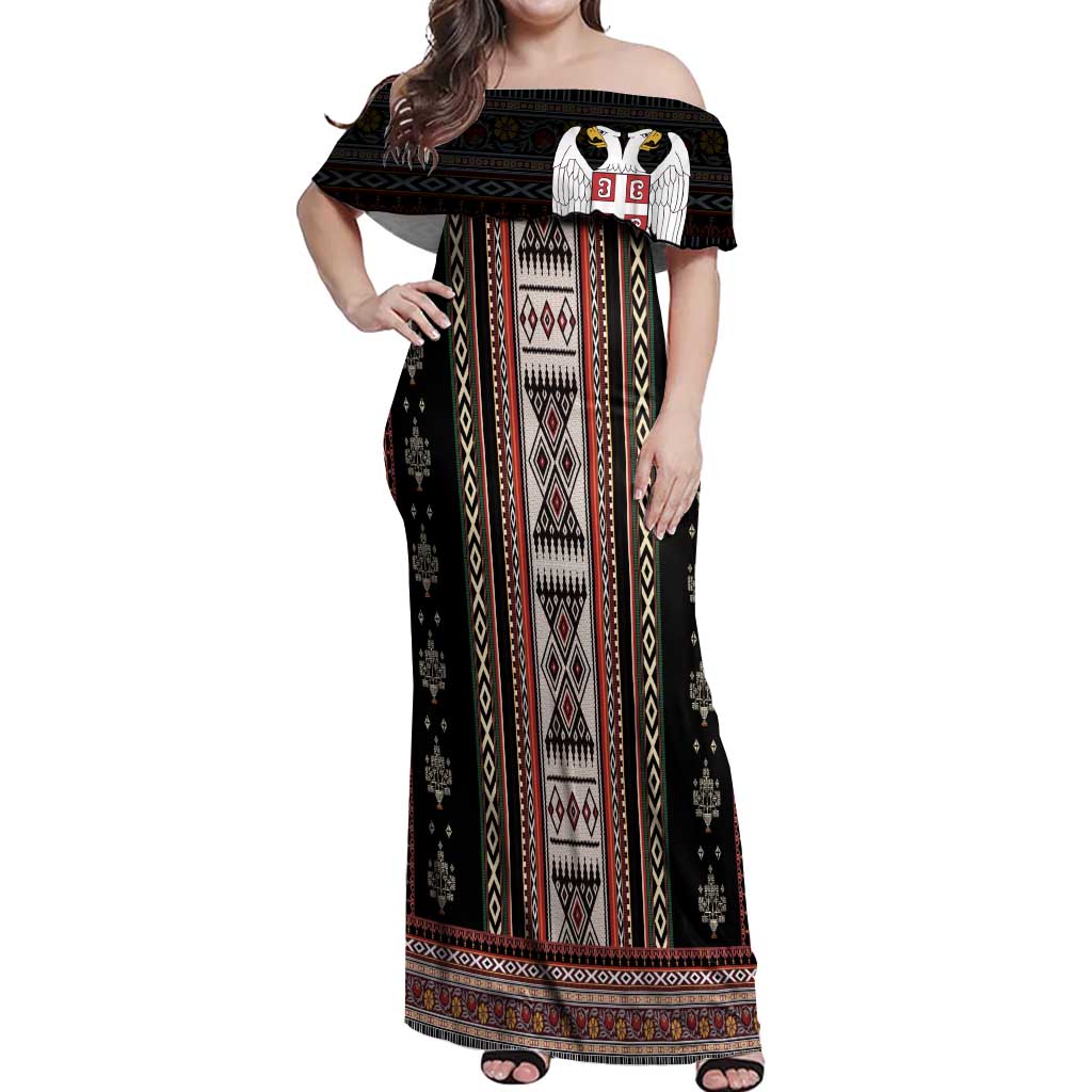 Serbia Folk Pattern Off Shoulder Maxi Dress God of Justice - Wonder Print Shop