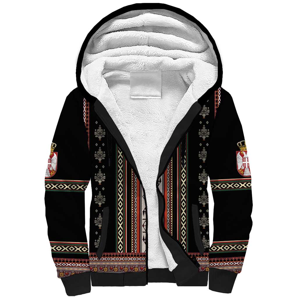 Serbia Folk Pattern Sherpa Hoodie God of Justice - Wonder Print Shop