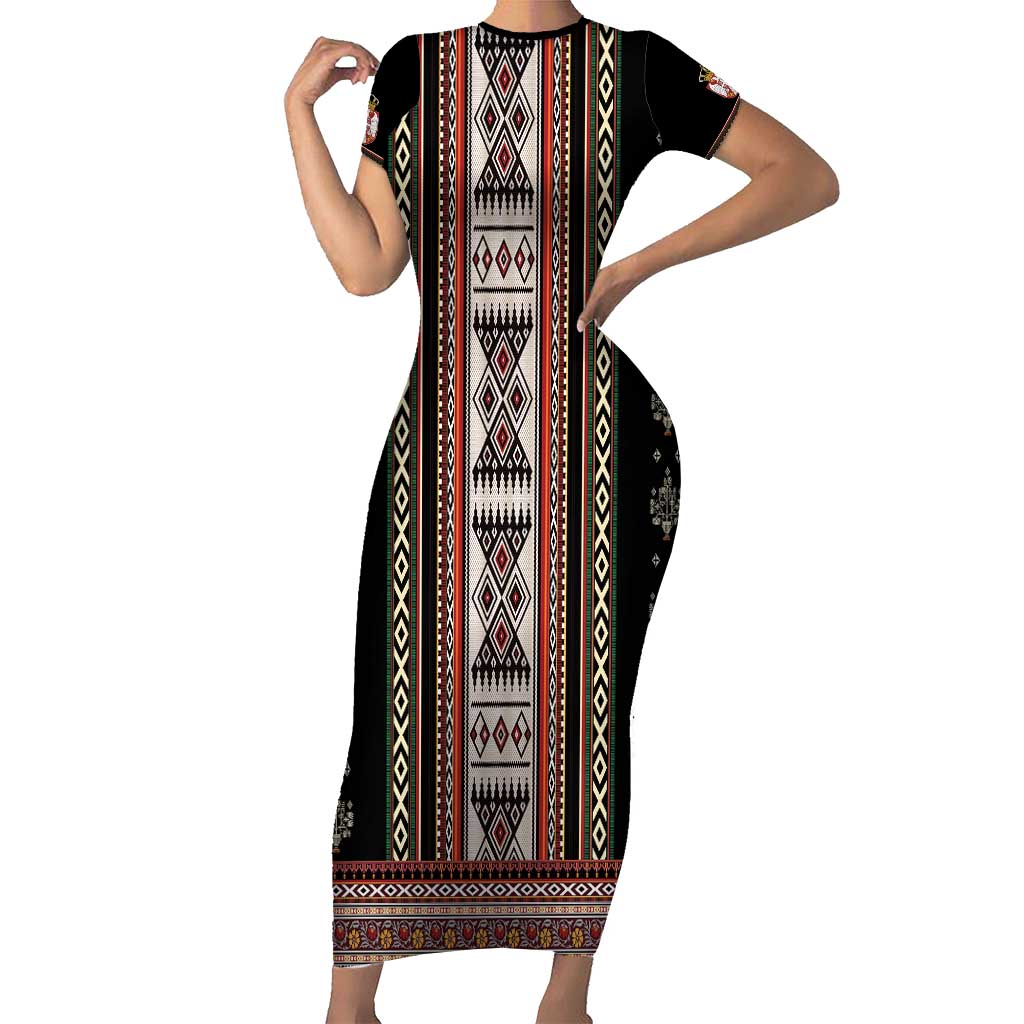 Serbia Folk Pattern Short Sleeve Bodycon Dress God of Justice - Wonder Print Shop