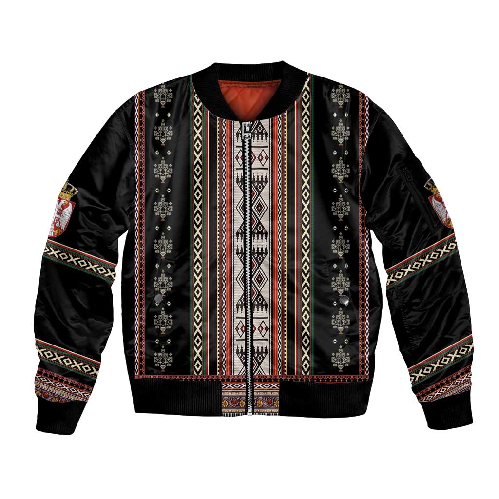 Serbia Folk Pattern Sleeve Zip Bomber Jacket God of Justice - Wonder Print Shop