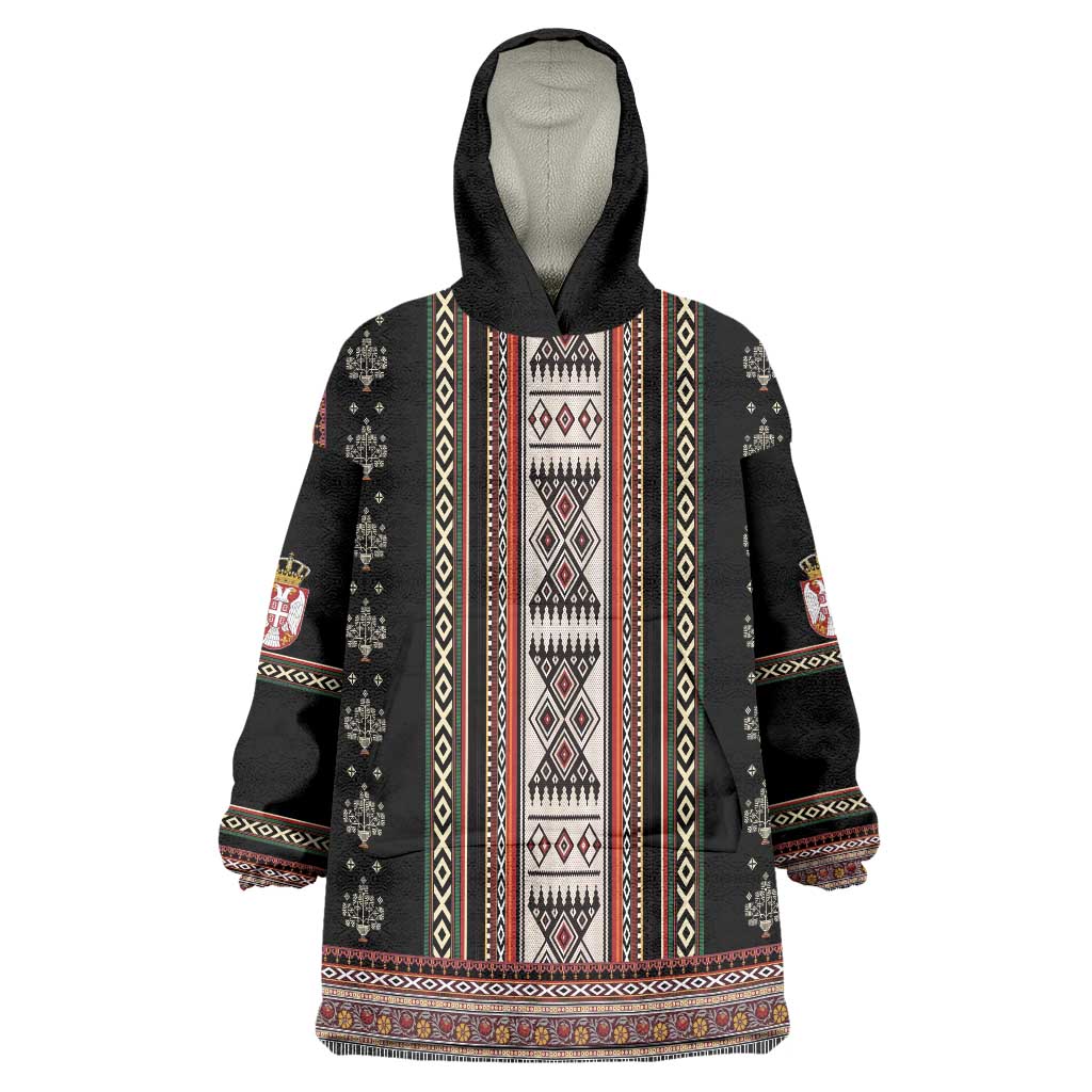 Serbia Folk Pattern Wearable Blanket Hoodie God of Justice