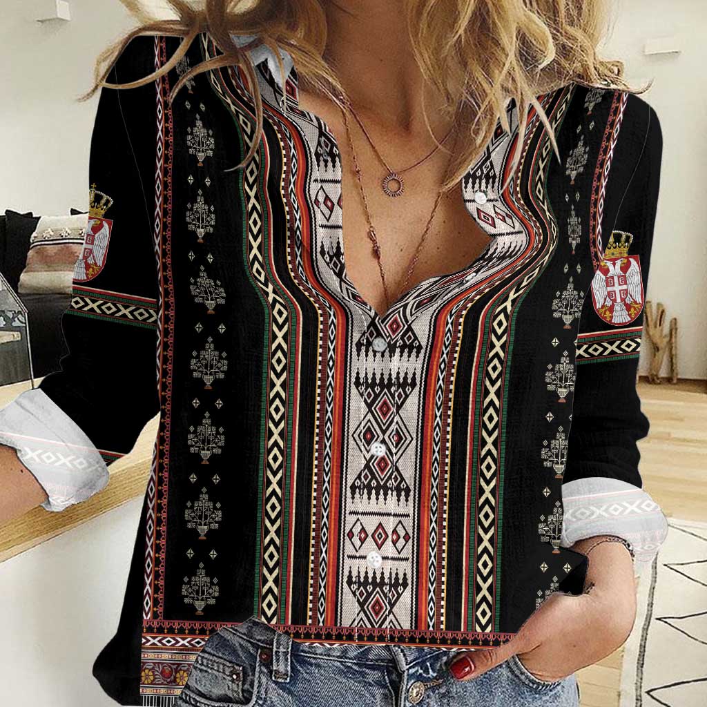 Serbia Folk Pattern Women Casual Shirt God of Justice