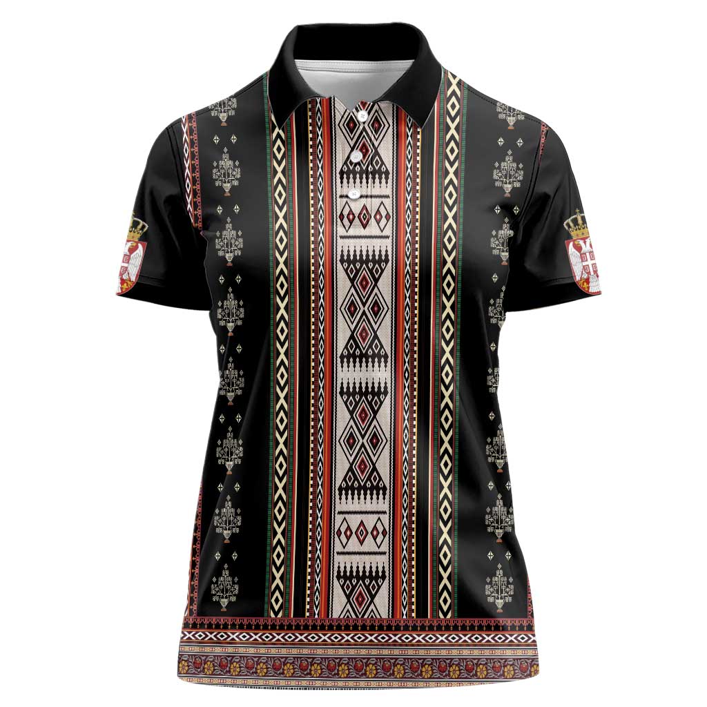 Serbia Folk Pattern Women Polo Shirt God of Justice - Wonder Print Shop