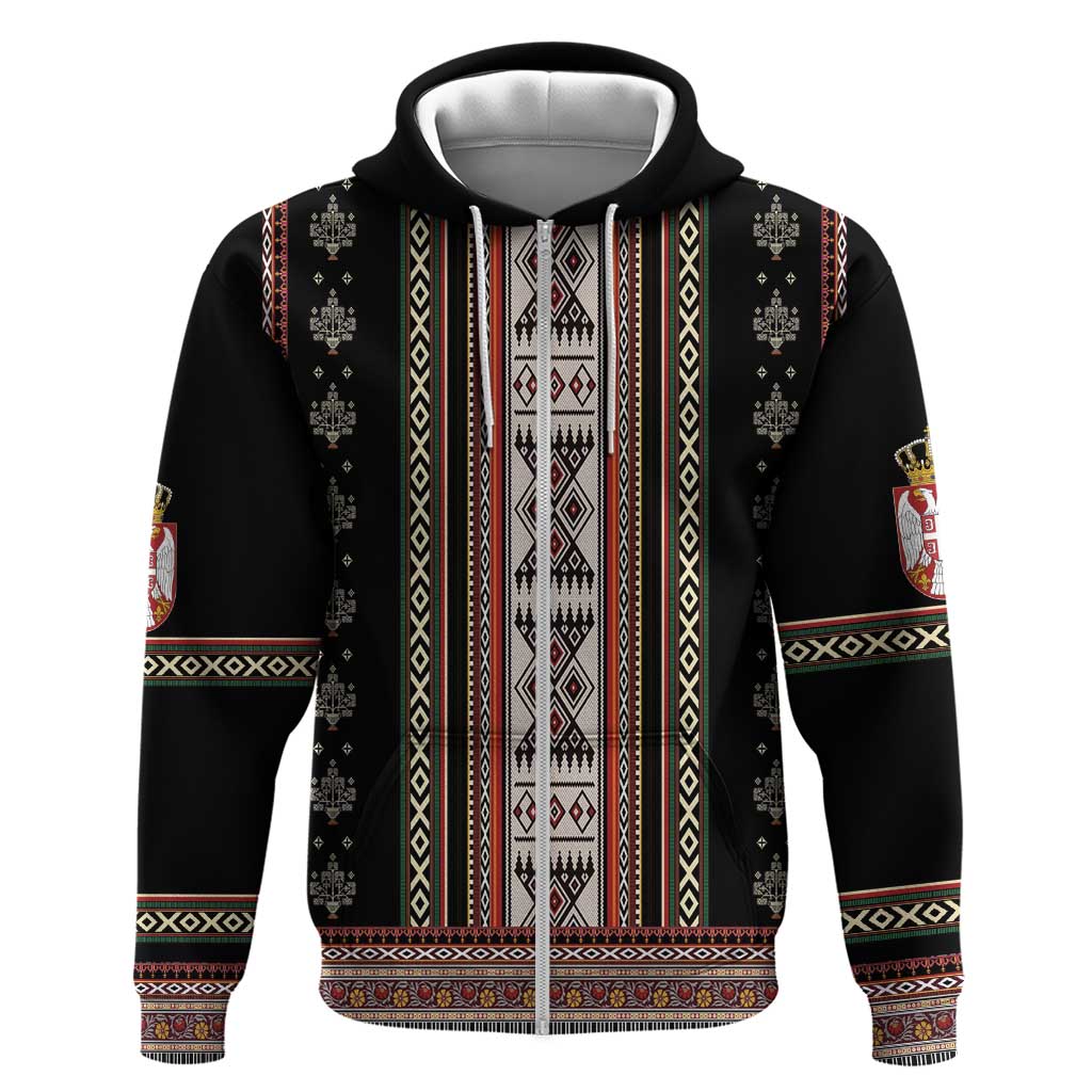 Serbia Folk Pattern Zip Hoodie God of Justice - Wonder Print Shop