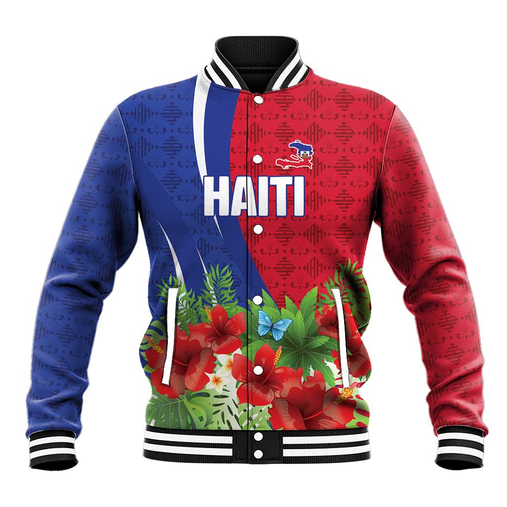 Personalized Afro-Haitians Tropical Baseball Jacket Fleur-De-Lis Veves Motif - Wonder Print Shop