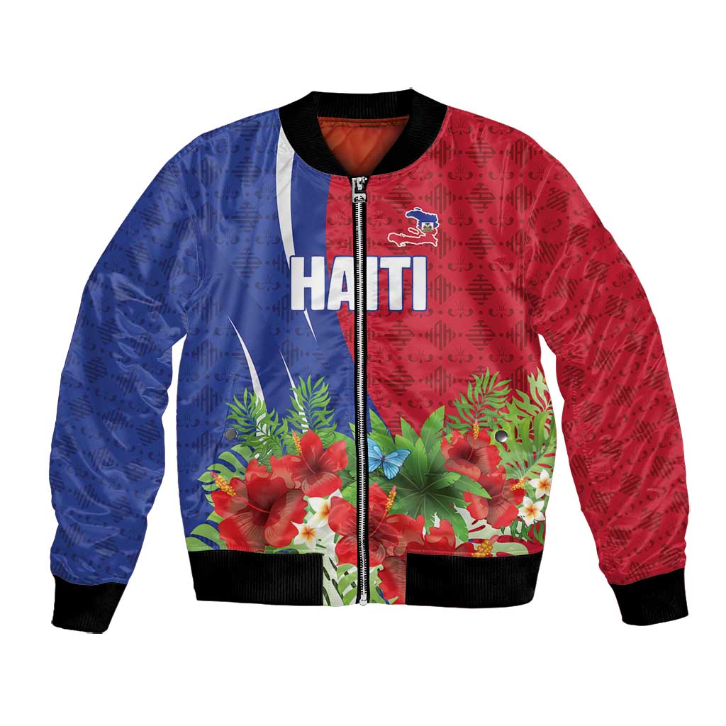 Personalized Afro-Haitians Tropical Bomber Jacket Fleur-De-Lis Veves Motif - Wonder Print Shop