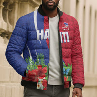 Personalized Afro-Haitians Tropical Bomber Puffer Jacket Fleur-De-Lis Veves Motif - Wonder Print Shop