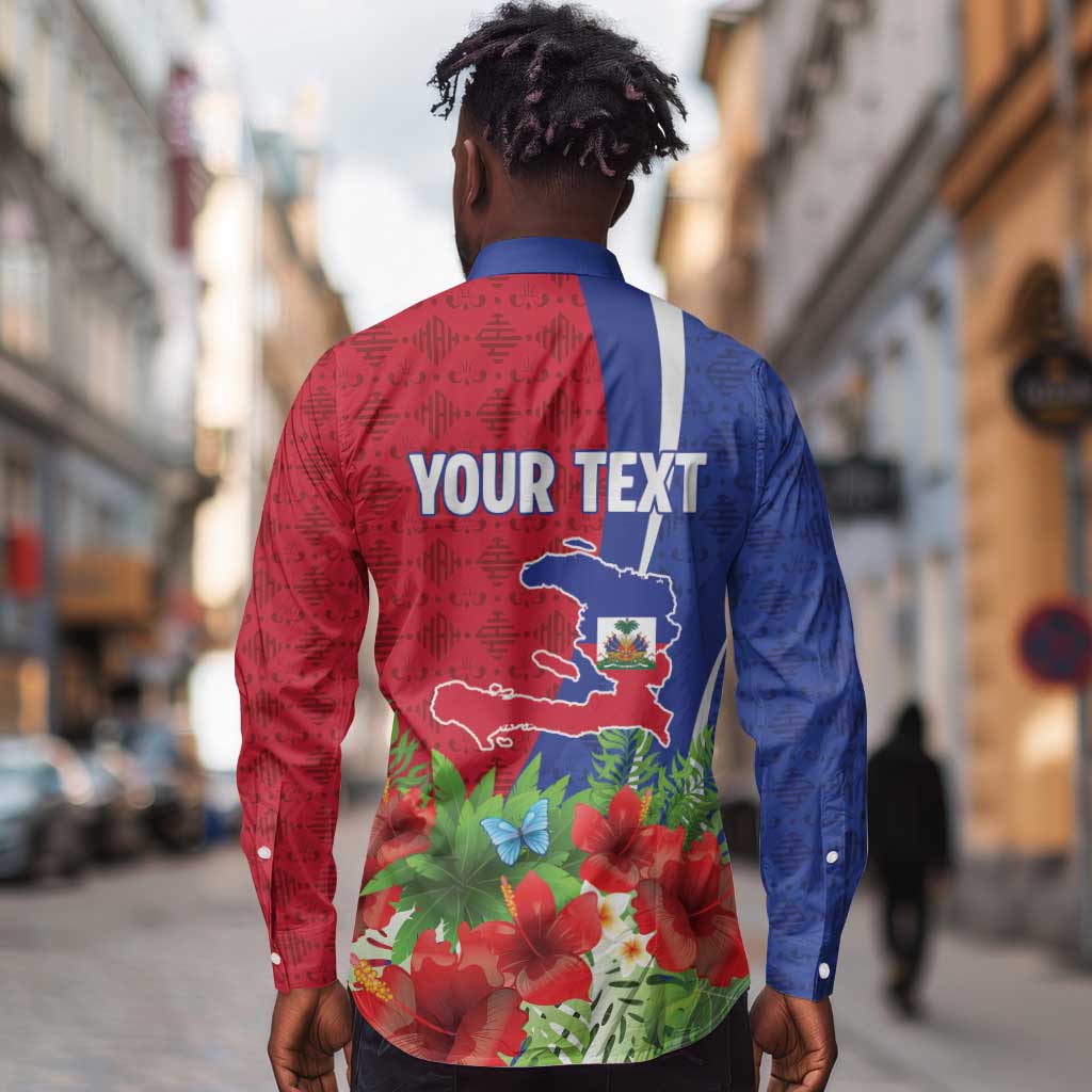 Personalized Afro-Haitians Tropical Long Sleeve Button Shirt Fleur-De-Lis Veves Motif - Wonder Print Shop