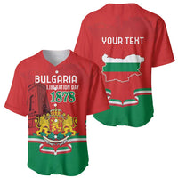 Set of red baseball jerseys: front Bulgaria 1878 crest, back YOUR TEXT map