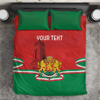 Personalized bedding set with red-and-green duvet, “YOUR TEXT,” Bulgarian crest, flag stripes