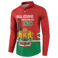 Red button-front sweatshirt with Bulgaria Liberation Day 1878 emblem and shield