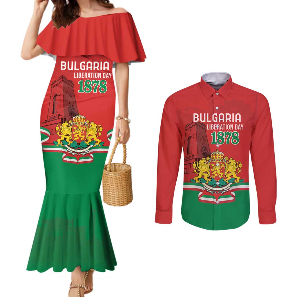 Personalized Bulgaria Liberation Day Couples Matching Mermaid Dress and Long Sleeve Button Shirt Shipka Monument Unity Makes Strength