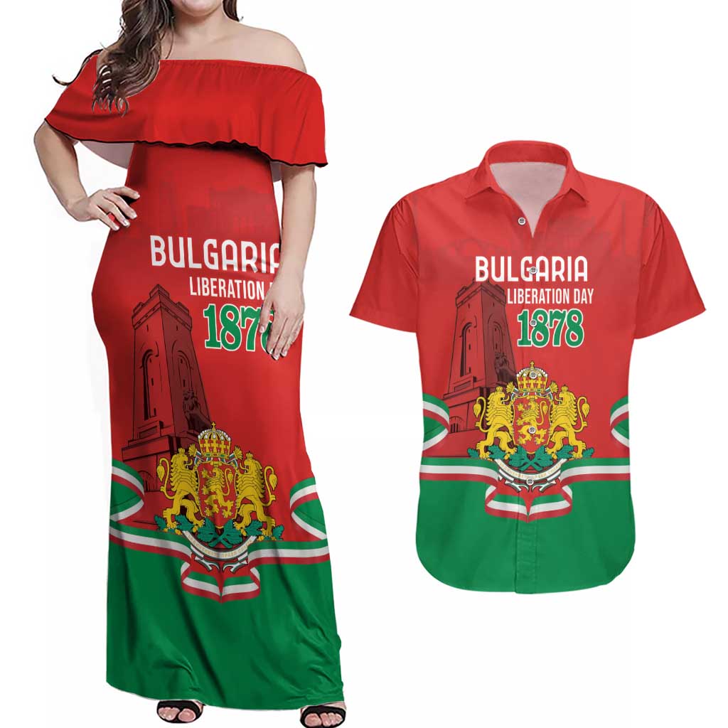 Personalized Bulgaria Liberation Day Couples Matching Off Shoulder Maxi Dress and Hawaiian Shirt Shipka Monument Unity Makes Strength