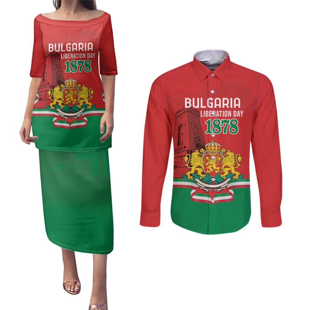 Personalized Bulgaria Liberation Day Couples Matching Puletasi and Long Sleeve Button Shirt Shipka Monument Unity Makes Strength