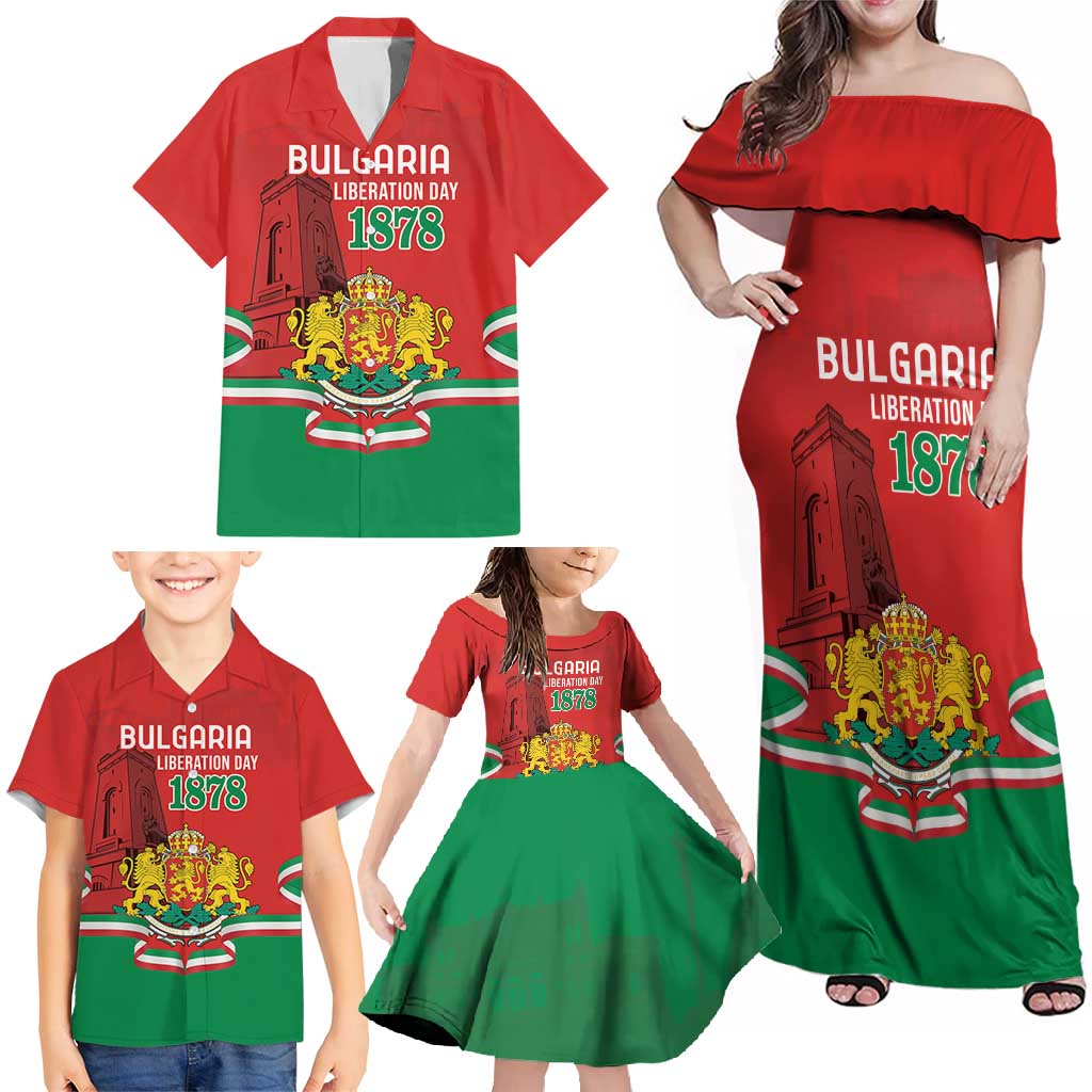 Personalized Bulgaria Liberation Day Family Matching Off Shoulder Maxi Dress and Hawaiian Shirt Shipka Monument Unity Makes Strength