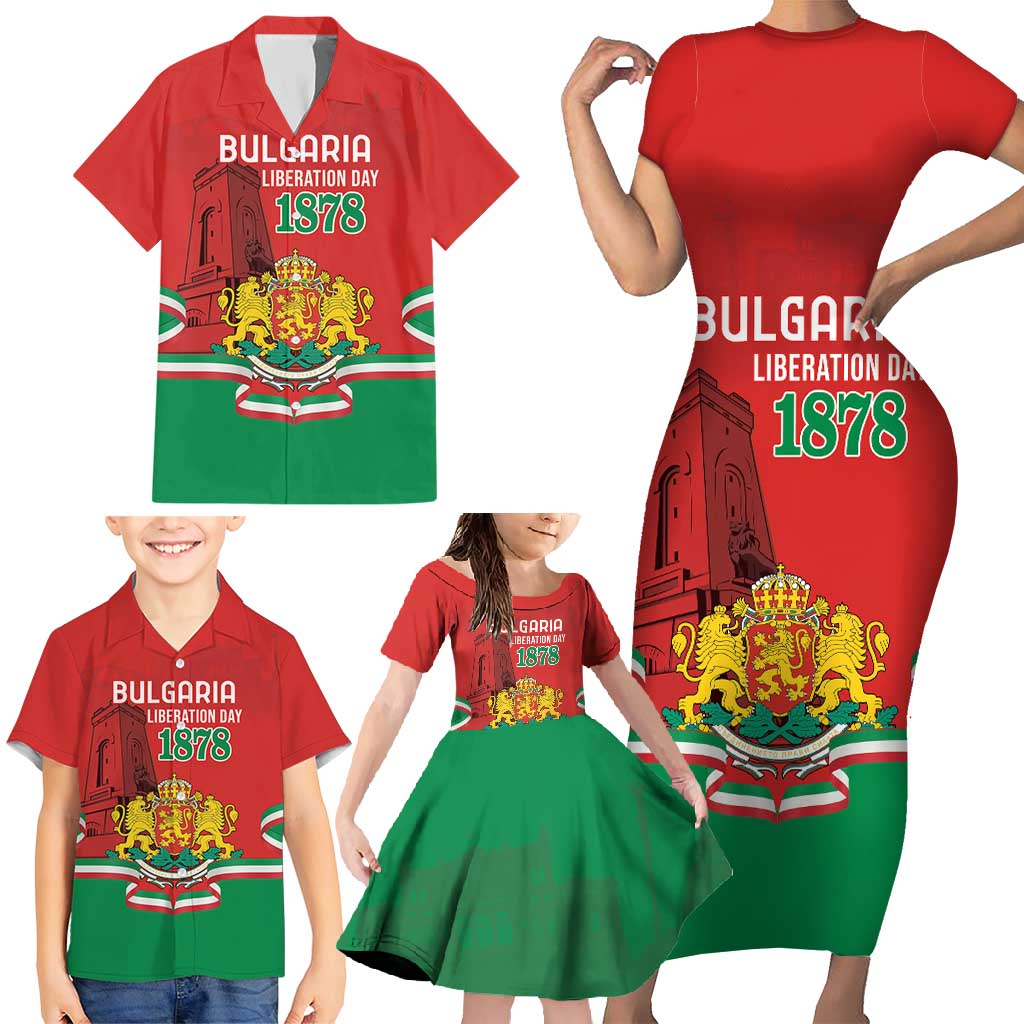 Personalized Bulgaria Liberation Day Family Matching Short Sleeve Bodycon Dress and Hawaiian Shirt Shipka Monument Unity Makes Strength