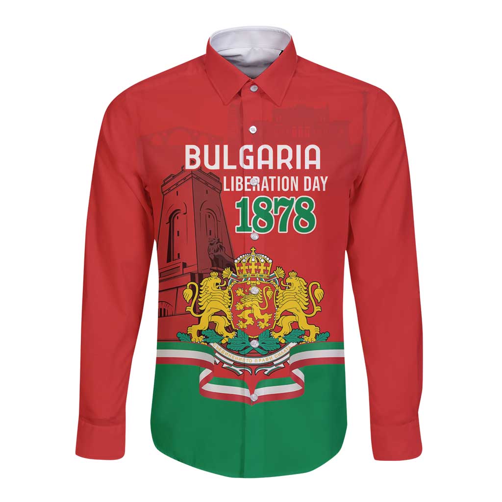 Red and green long-sleeve button shirt with Bulgaria Liberation Day 1878 graphic