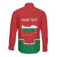 Back red and green long-sleeve button shirt with Bulgaria map, flag, and your text