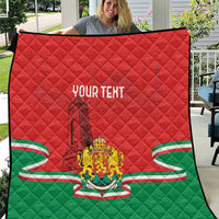 Red and green quilt with Bulgarian crest, monument silhouette, and custom text in white