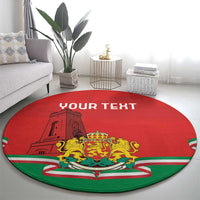 Red round carpet featuring emblem, monument outline, and YOUR TEXT header.