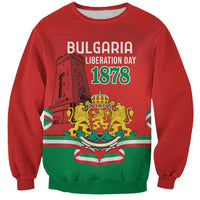 Red sweatshirt with Bulgaria Liberation Day 1878 graphic and crest emblem