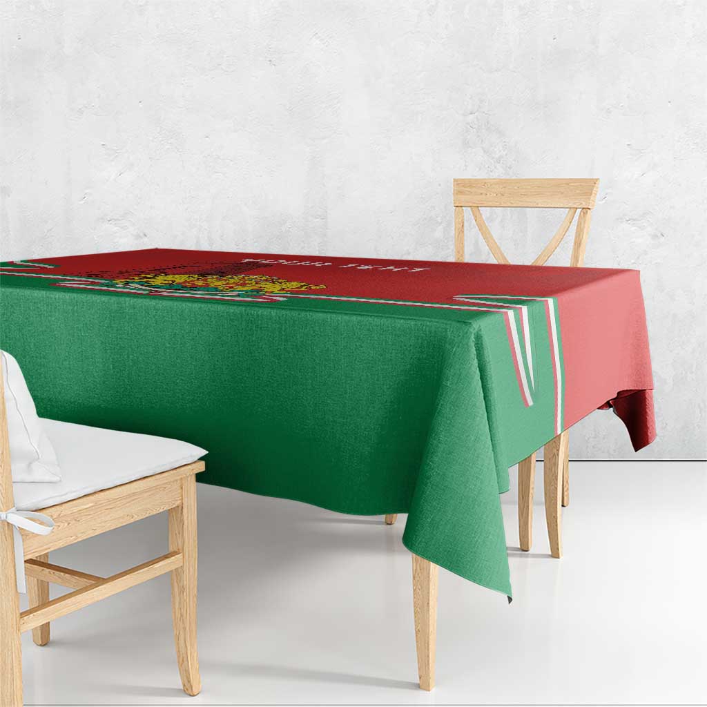 Personalized Bulgaria-themed tablecloth corner view with red top and green side panels