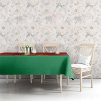 Personalized Bulgaria-themed tablecloth with green surface and red trim on dining table