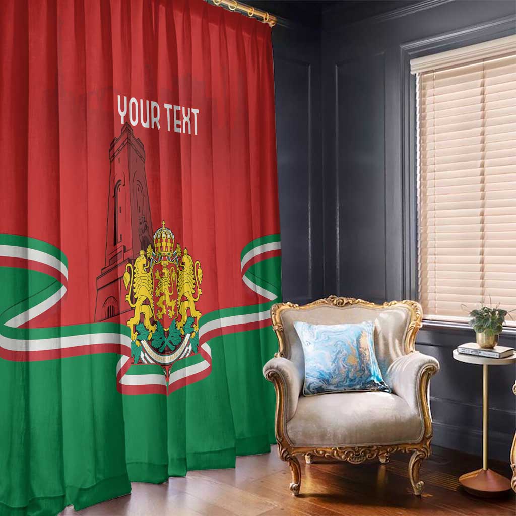 Red and green window curtain with Bulgarian crest, your text, and flag stripe