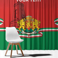 Red and green personalized window curtain with Bulgarian crest and your text