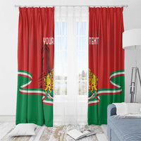 Red and green personalized window curtains with Bulgarian crest and your text, grommet top
