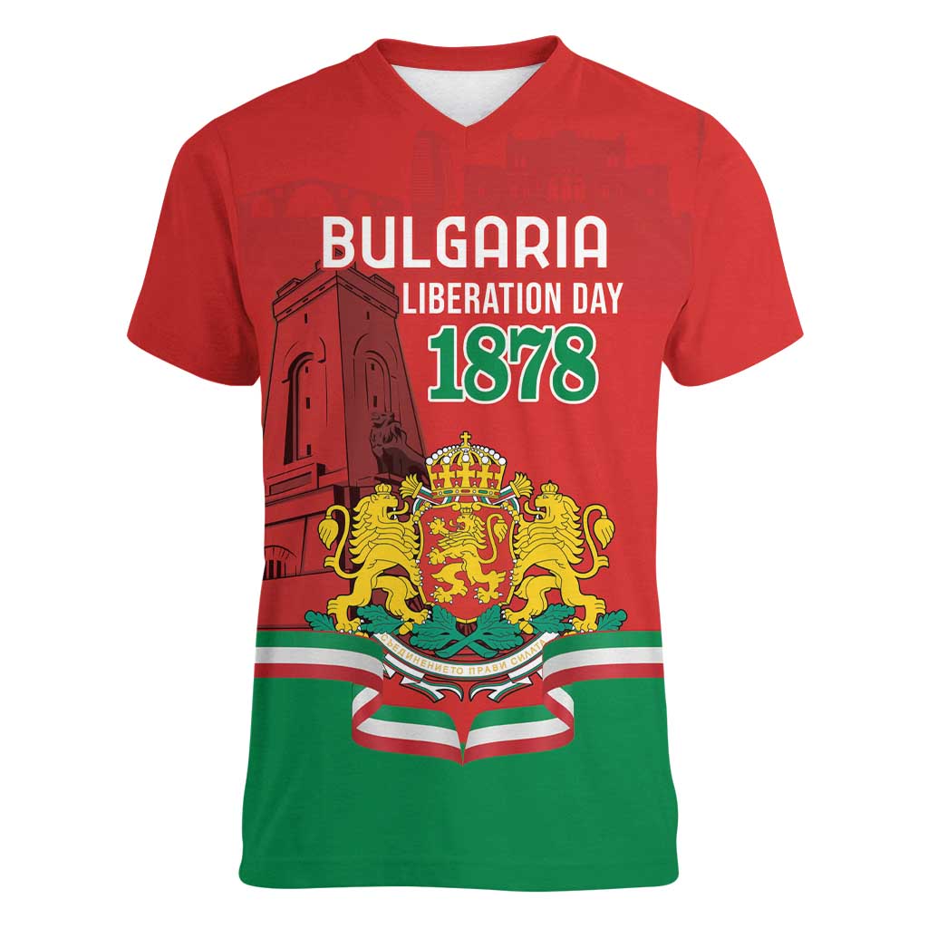 Personalized Bulgaria Liberation Day Women V-Neck T-Shirt Shipka Monument Unity Makes Strength - Wonder Print Shop