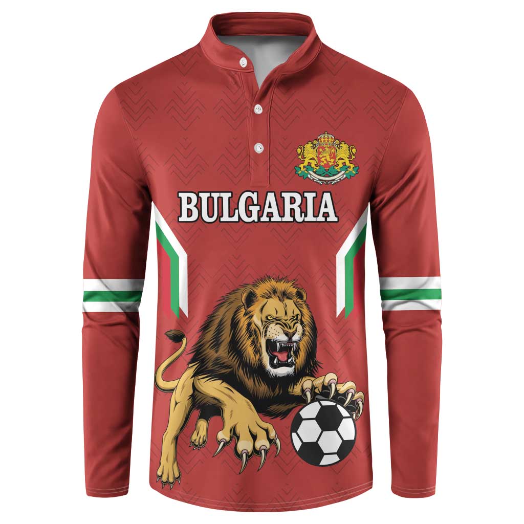 Red button football sweatshirt with Bulgaria logo and lion holding a soccer ball