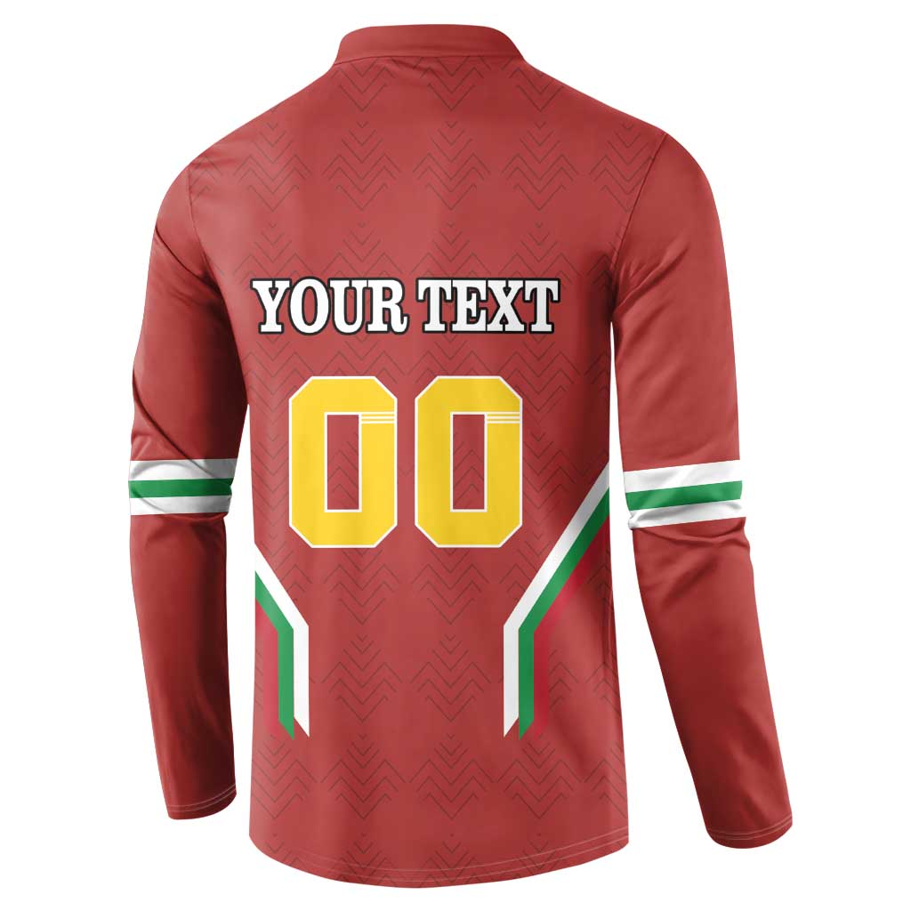 Red button football sweatshirt back with YOUR TEXT and large 00 number graphic