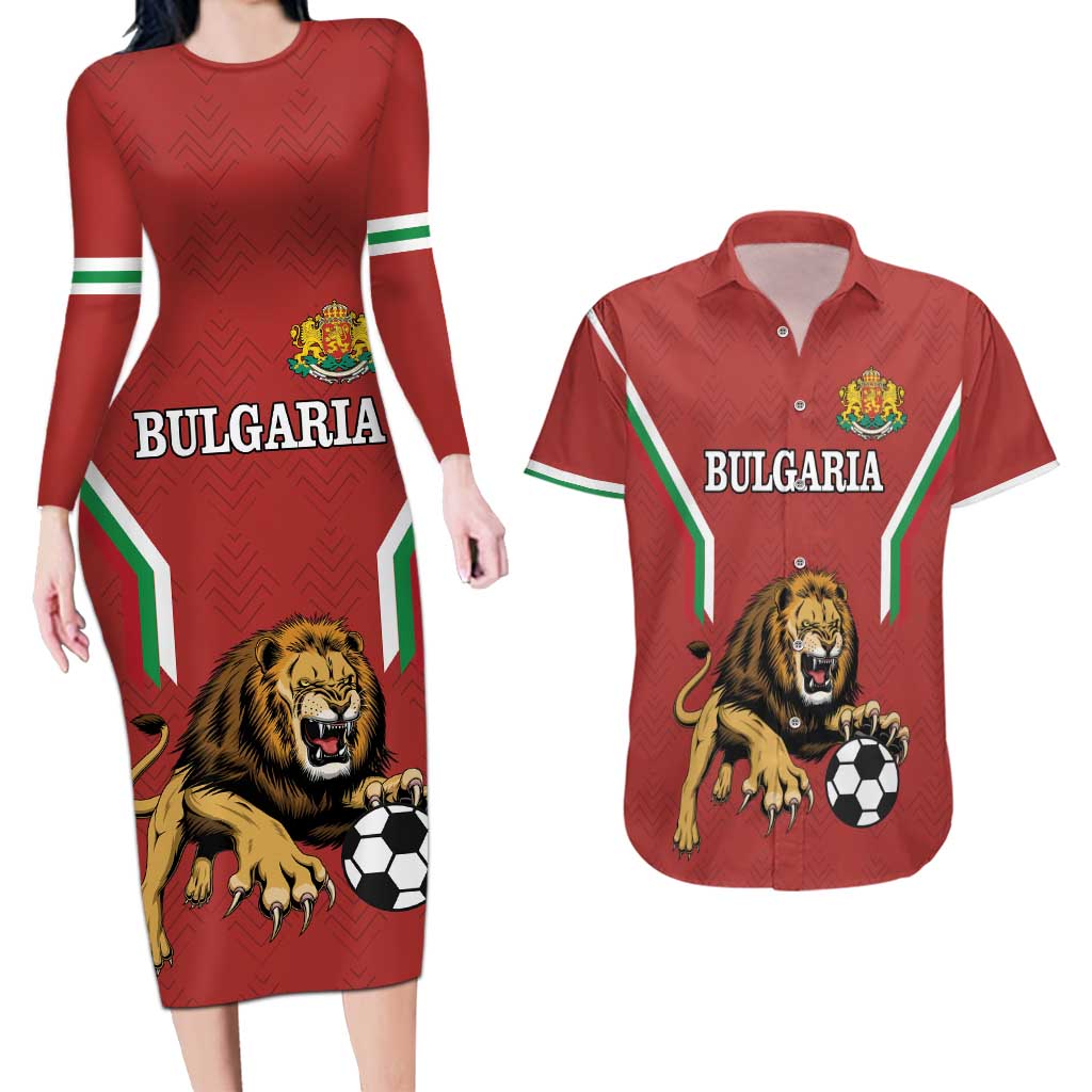 Custom Bulgaria Football Couples Matching Long Sleeve Bodycon Dress and Hawaiian Shirt The Lions Come Champions Red Version