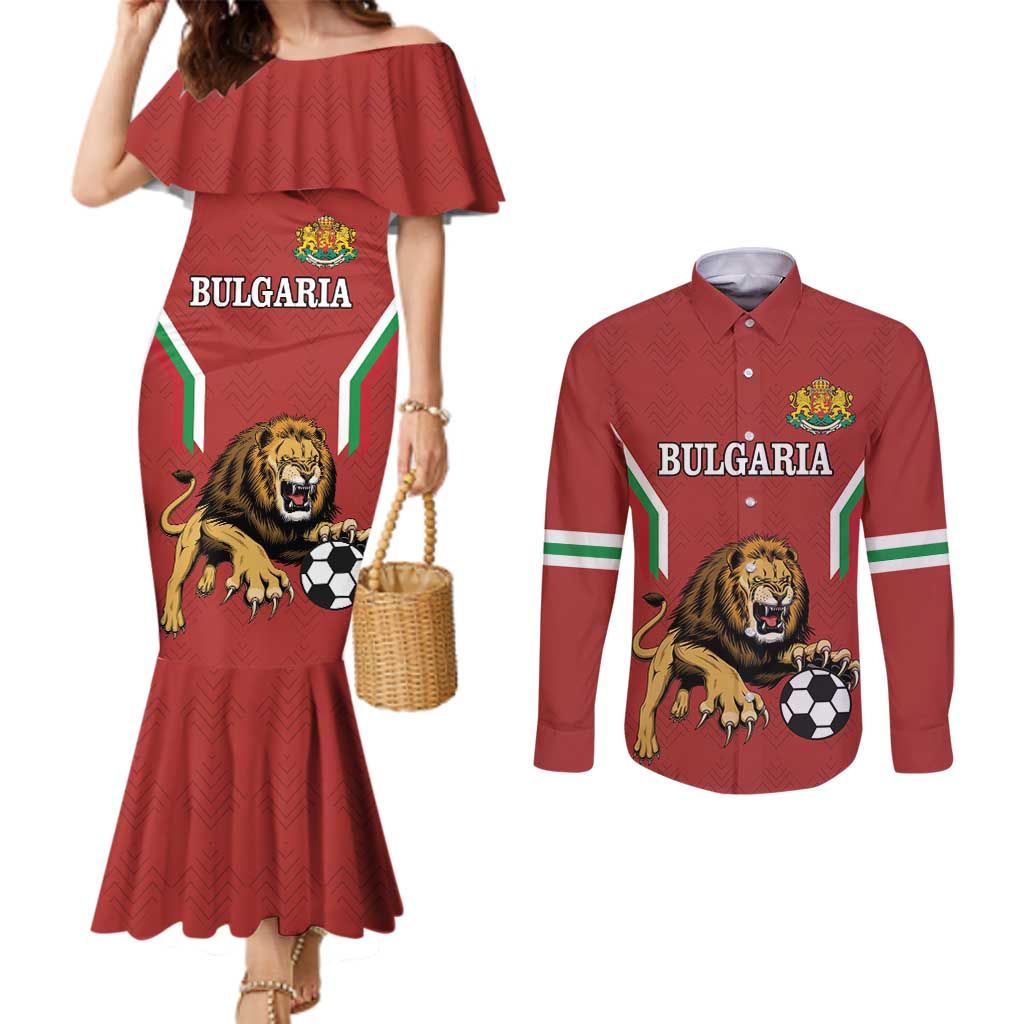 Custom Bulgaria Football Couples Matching Mermaid Dress and Long Sleeve Button Shirt The Lions Come Champions Red Version