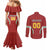 Custom Bulgaria Football Couples Matching Mermaid Dress and Long Sleeve Button Shirt The Lions Come Champions Red Version