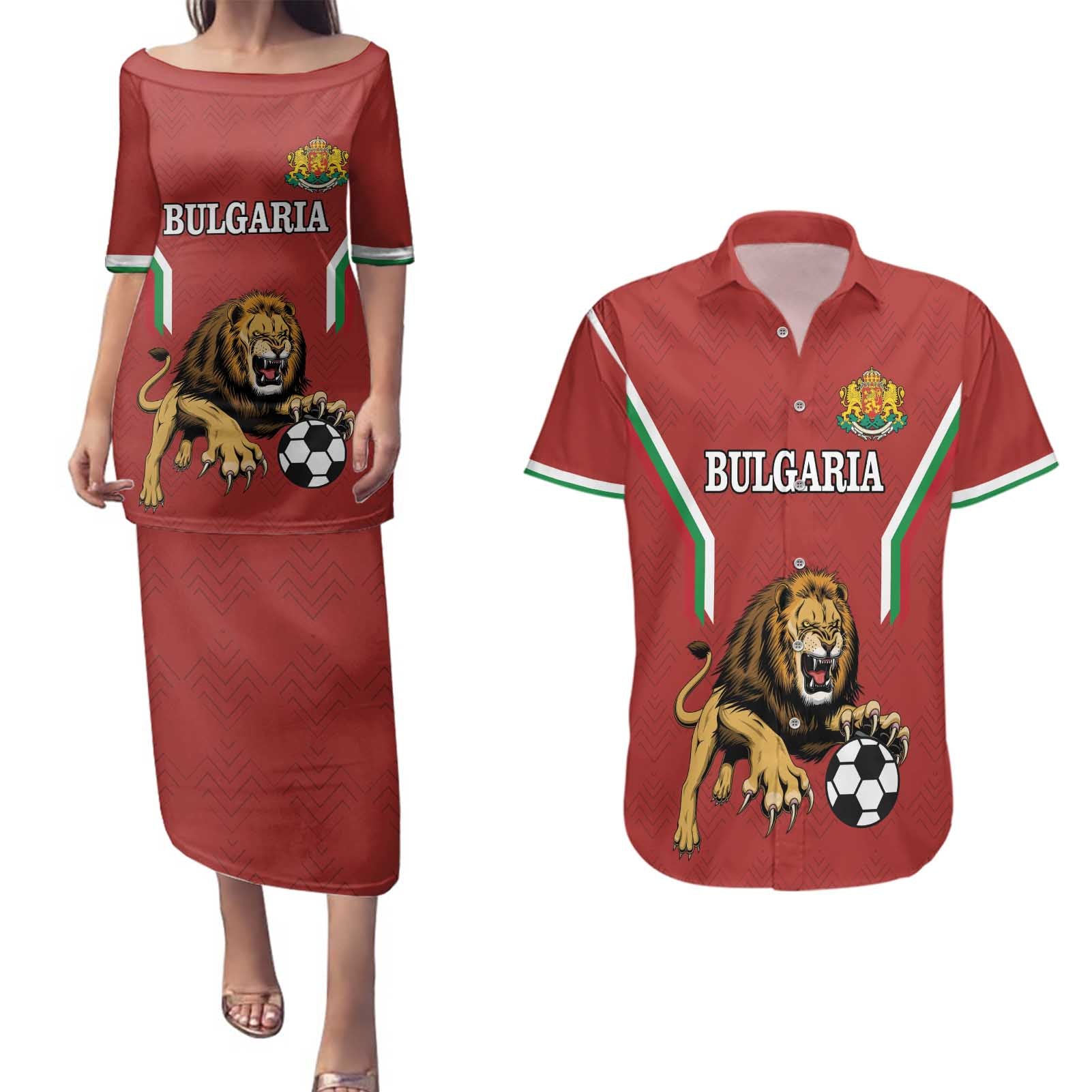 Custom Bulgaria Football Couples Matching Puletasi and Hawaiian Shirt The Lions Come Champions Red Version