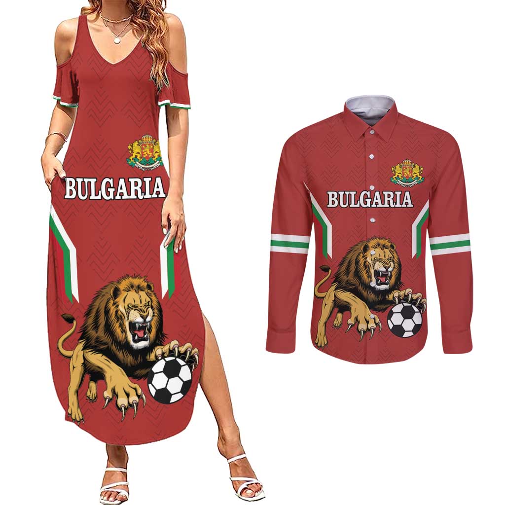 Custom Bulgaria Football Couples Matching Summer Maxi Dress and Long Sleeve Button Shirt The Lions Come Champions Red Version