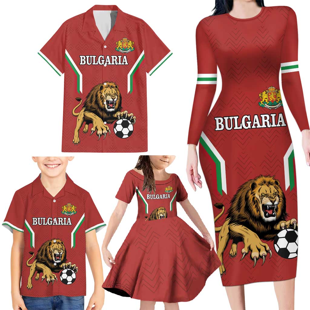 Custom Bulgaria Football Family Matching Long Sleeve Bodycon Dress and Hawaiian Shirt The Lions Come Champions Red Version