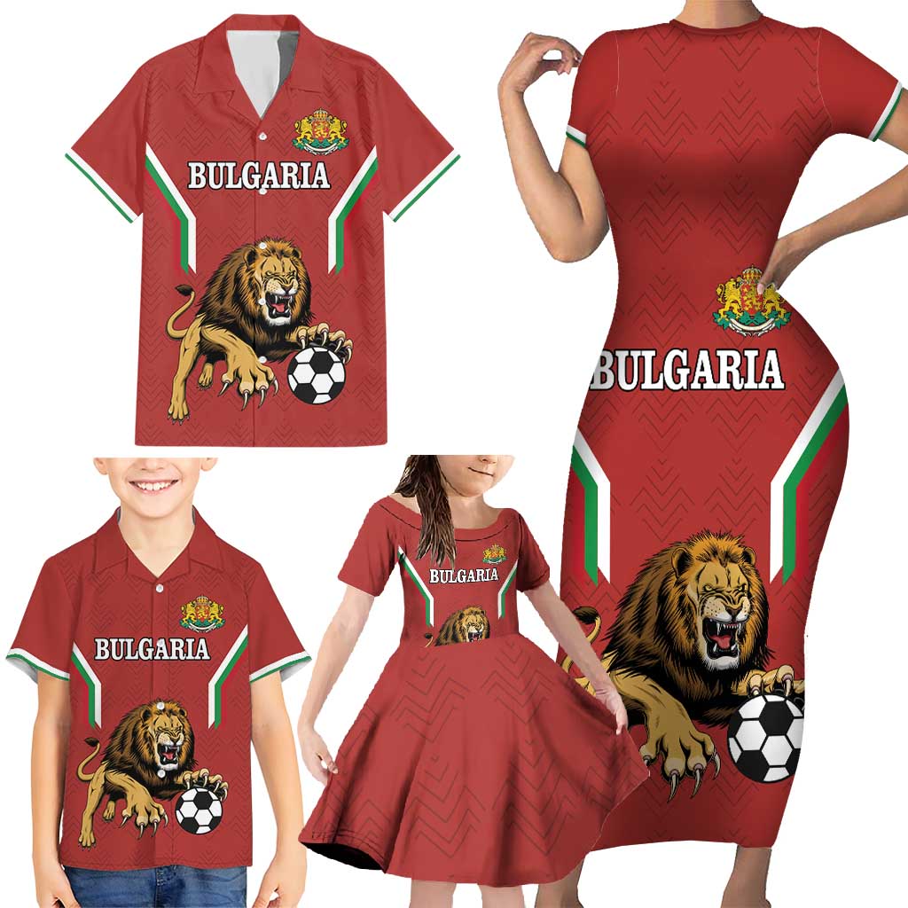 Custom Bulgaria Football Family Matching Short Sleeve Bodycon Dress and Hawaiian Shirt The Lions Come Champions Red Version