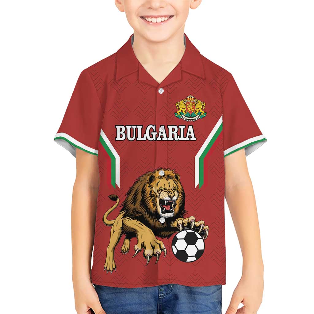 Custom Bulgaria Football Kid Hawaiian Shirt The Lions Come Champions Red Version