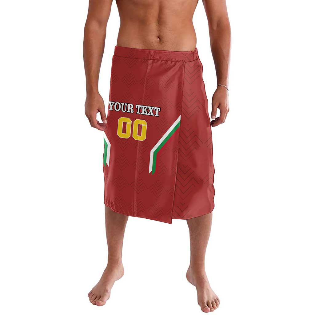Red football lavalava with Your Text 00 front print, elastic waistband, side slit