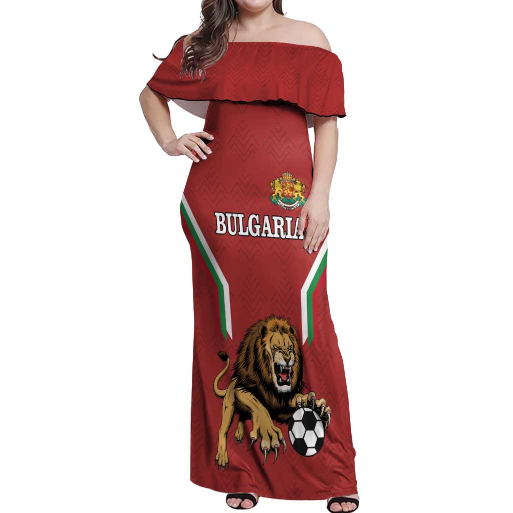 Custom Bulgaria Football Off Shoulder Maxi Dress The Lions Come Champions Red Version