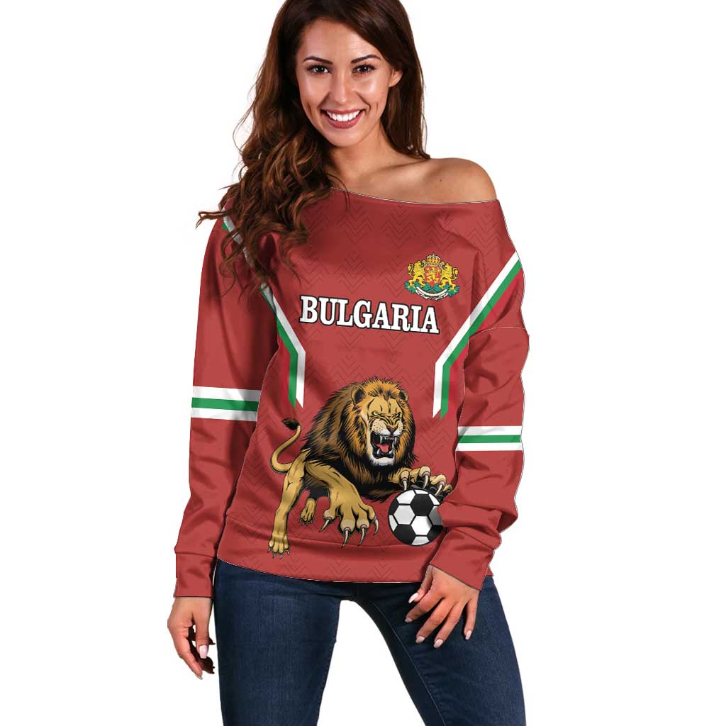 Custom Bulgaria Football Off Shoulder Sweater The Lions Come Champions Red Version