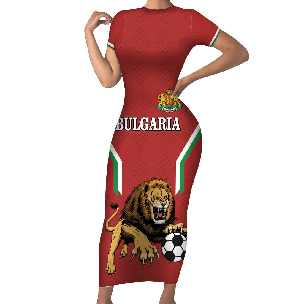 Custom Bulgaria Football Short Sleeve Bodycon Dress The Lions Come Champions Red Version - Wonder Print Shop