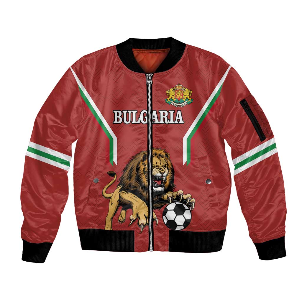 Custom Bulgaria Football Sleeve Zip Bomber Jacket The Lions Come Champions Red Version - Wonder Print Shop