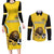 Custom Bulgaria Football Couples Matching Long Sleeve Bodycon Dress and Long Sleeve Button Shirt The Lions Come Champions Yellow Version