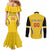 Custom Bulgaria Football Couples Matching Mermaid Dress and Long Sleeve Button Shirt The Lions Come Champions Yellow Version