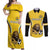 Custom Bulgaria Football Couples Matching Off Shoulder Maxi Dress and Long Sleeve Button Shirt The Lions Come Champions Yellow Version